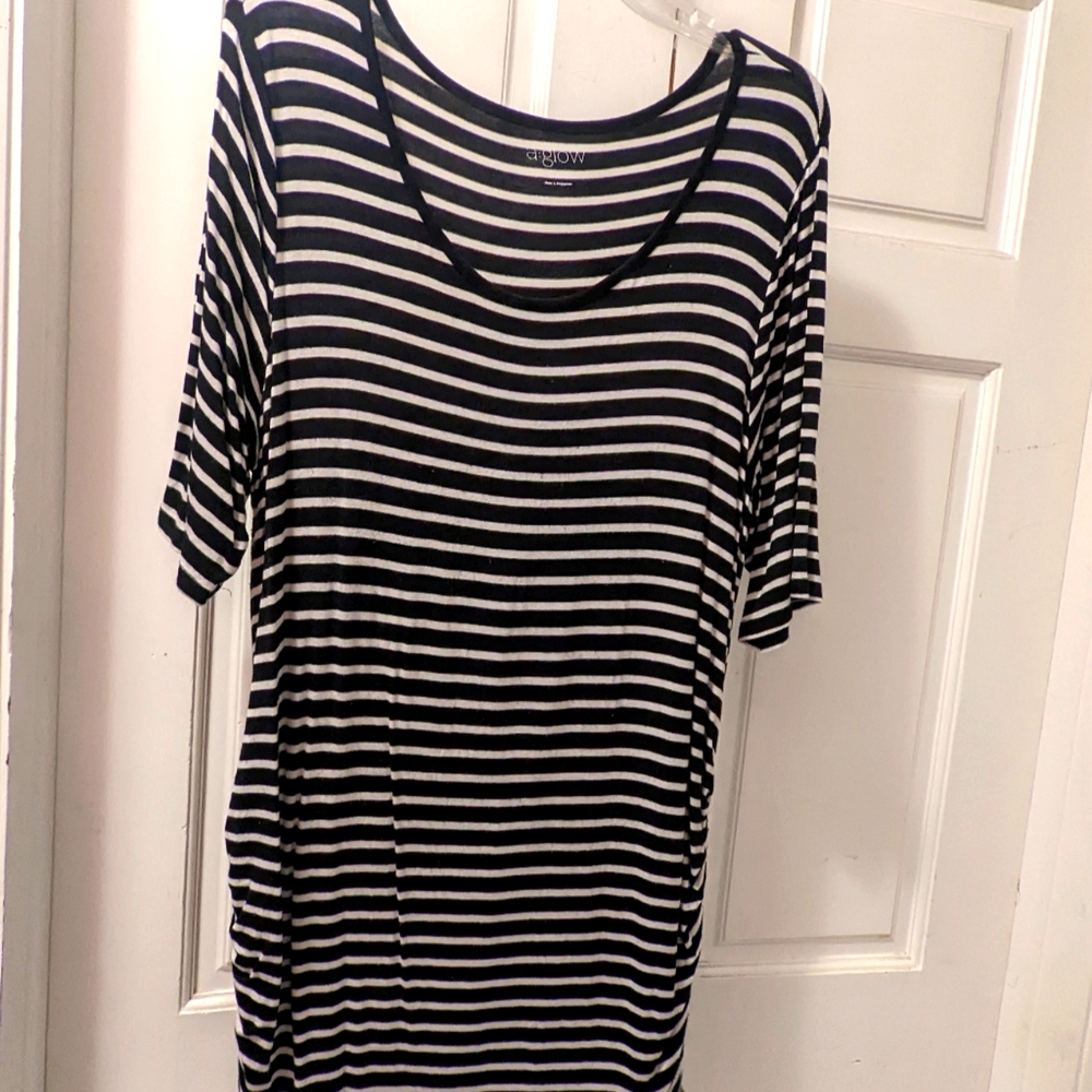 XL Black and White Striped Maternity Shirt